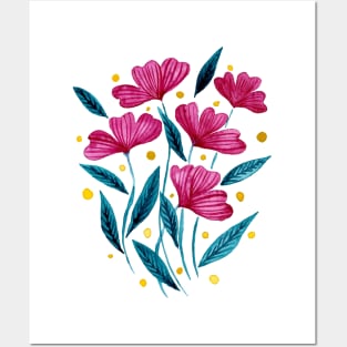 Cute florals - pink and teal Posters and Art